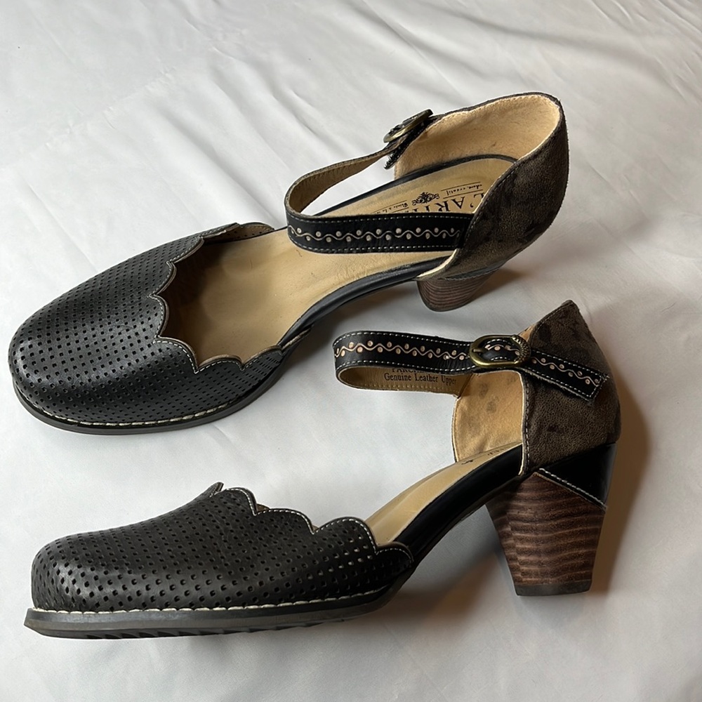 Spring Step L’Artiste Parchelle leather black brown perforated shoe
